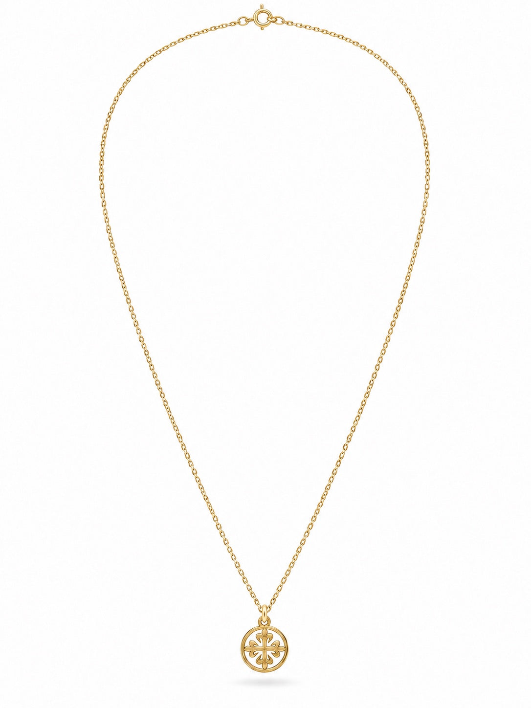 14 Karat Goldkette mit rundem Kreuzornament-Anhänger