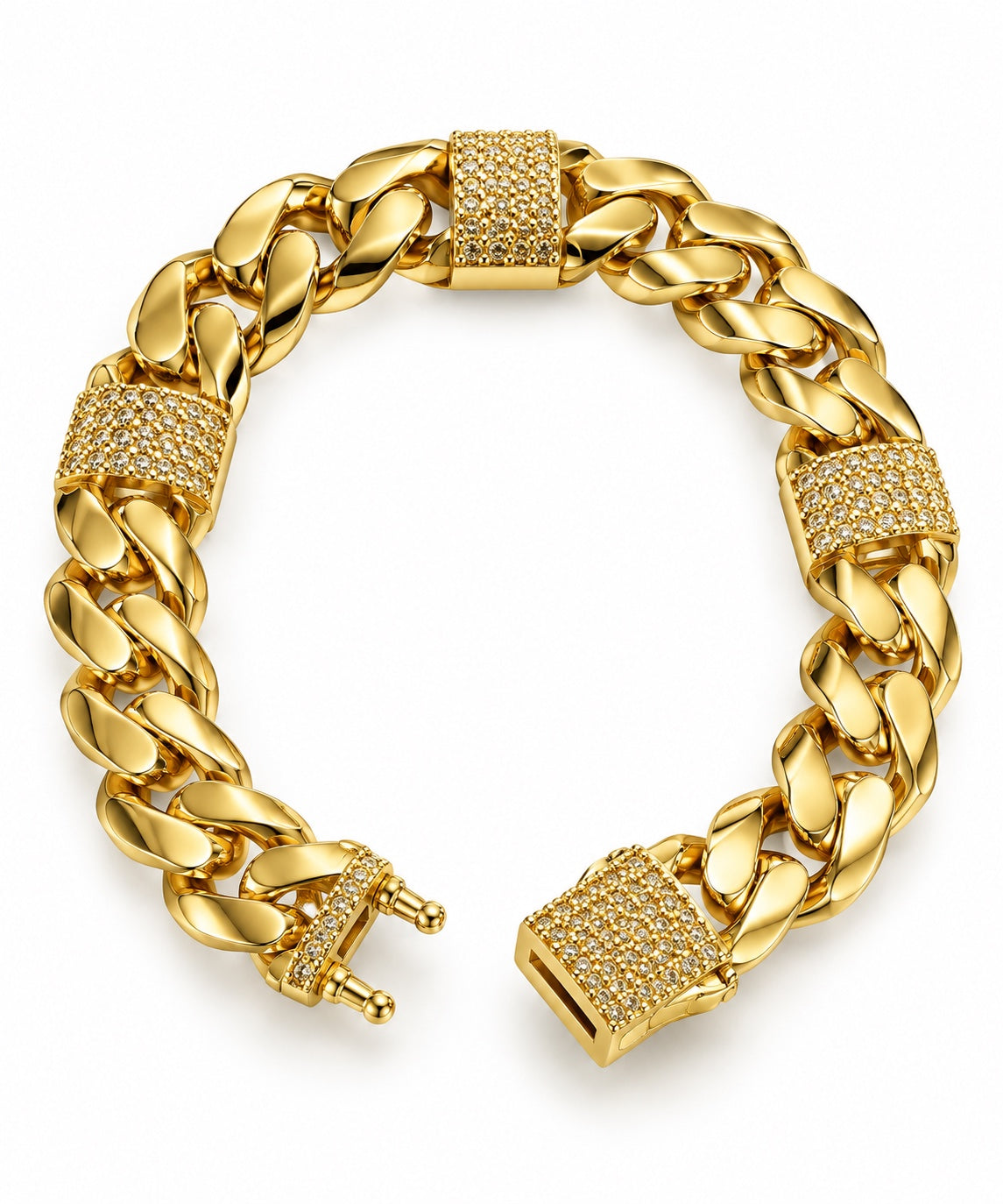 21 Karat Goldarmband im Panzerketten-Design mit funkelnden Details