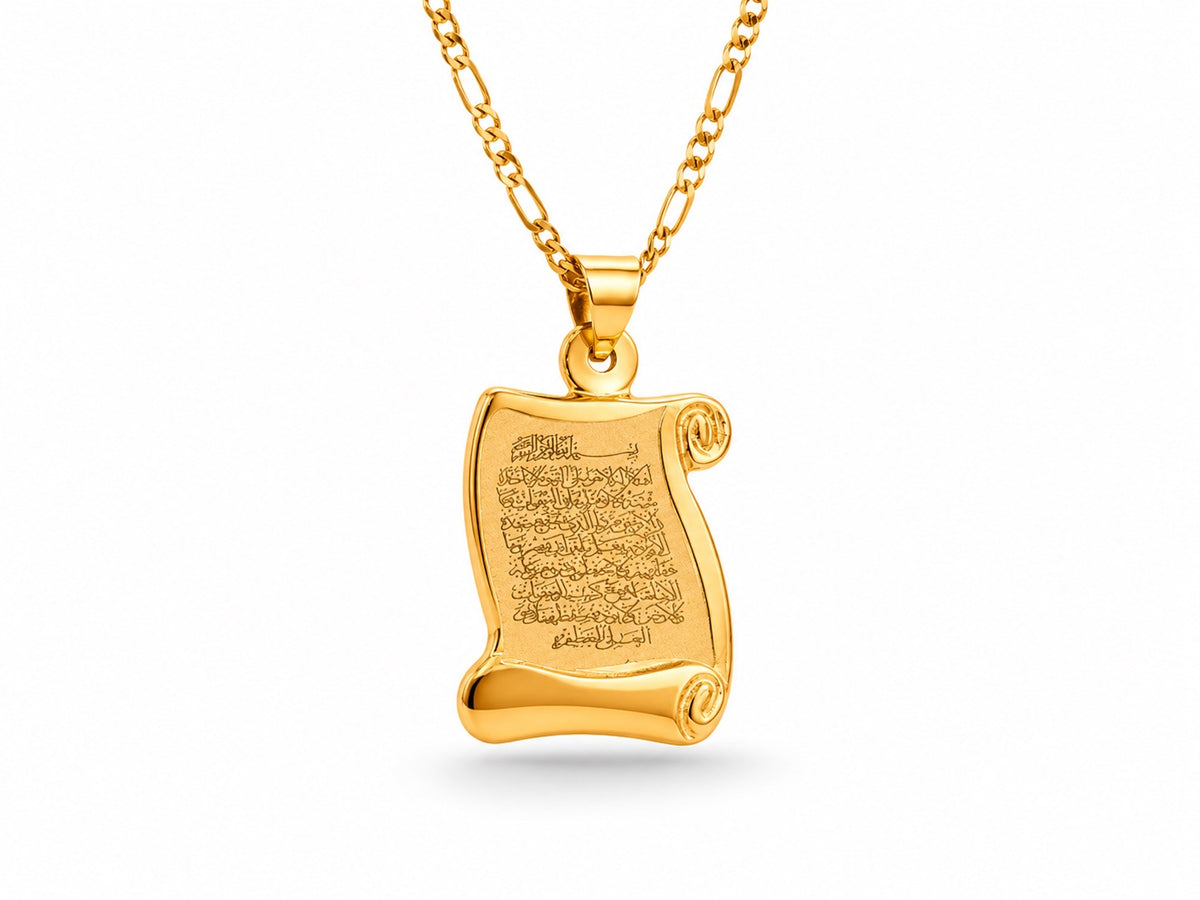 21 Karat Goldkette mit Ayat-al-Kursi-Anhänger im Schriftrollen-Design – 3,01 g