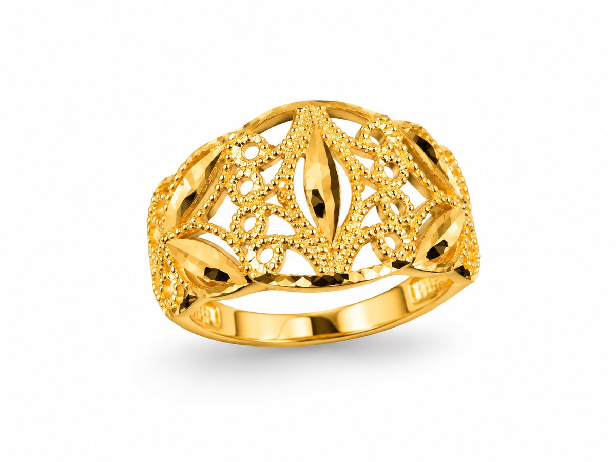 21 Karat Goldring mit filigranem Blattdesign