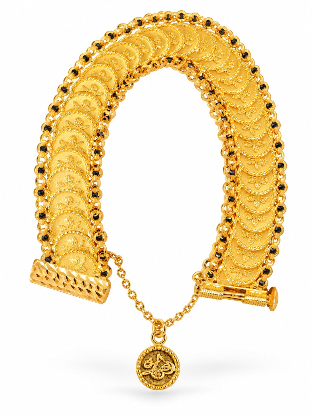 Breites Goldarmband mit Münzmotiven aus 21 Karat Gold, 17,07 g