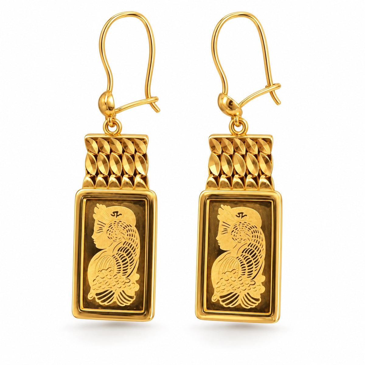 21K Goldohrringe mit rechteckigem Ornament, 5,29 g