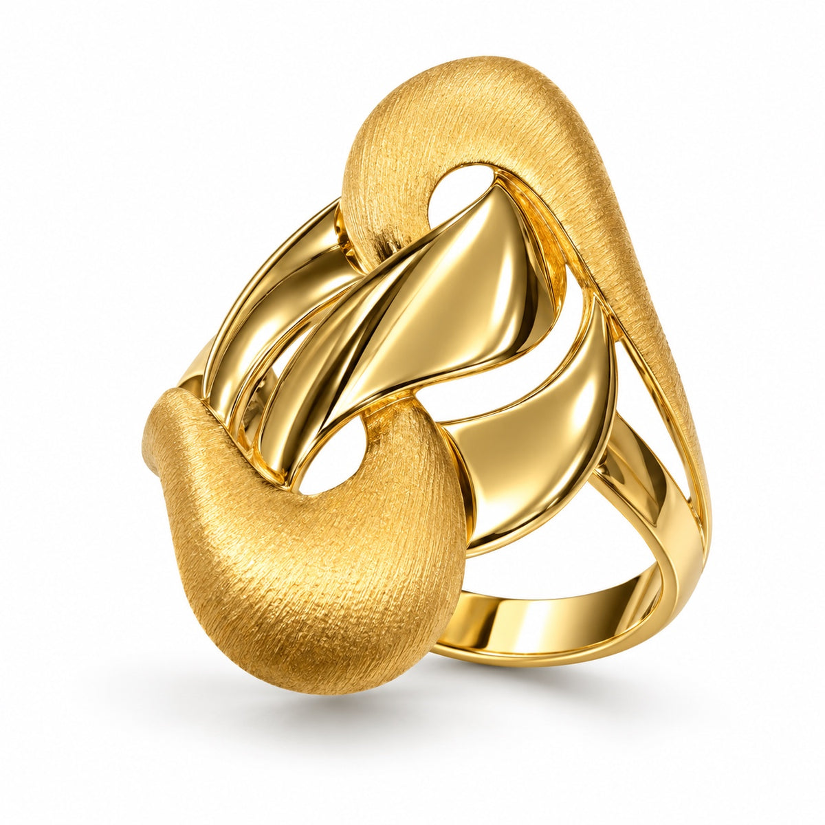 21 Karat Goldring mit abstraktem matt-glänzendem Design