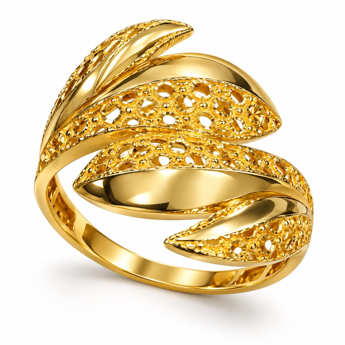 21 Karat Goldring mit geschwungenem Blätterdesign
