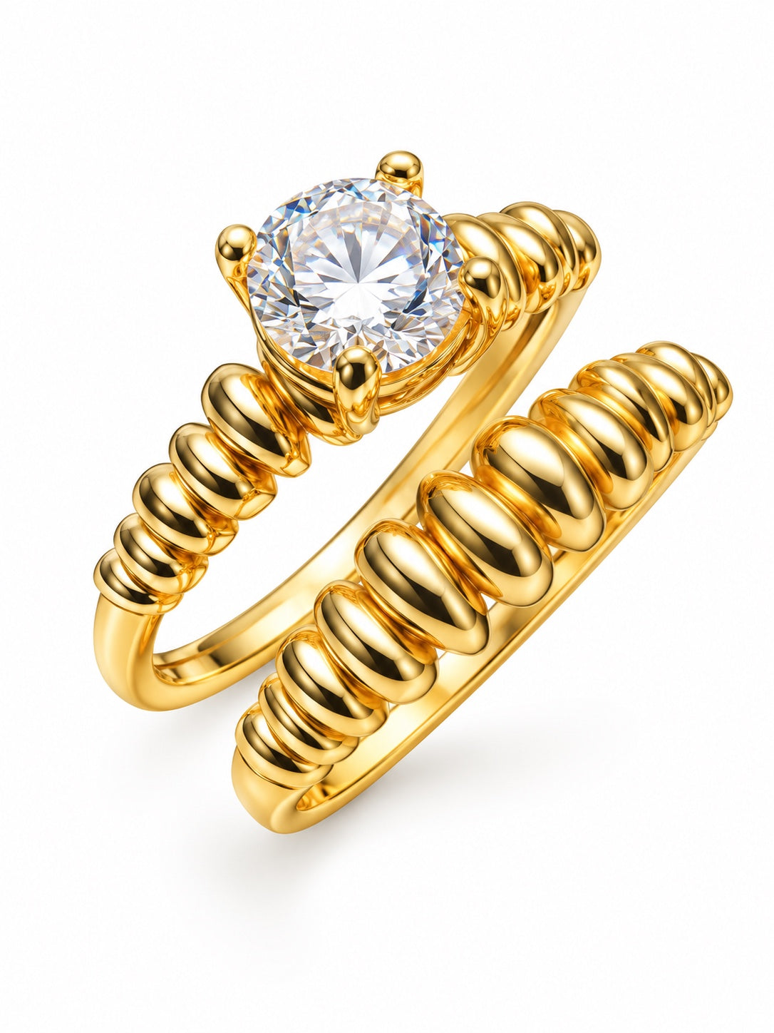 21 Karat Goldring mit rundem weißen Schmuckstein