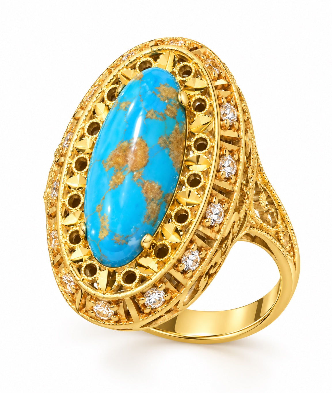 21 Karat Goldring mit türkisfarbenem Schmuckstein