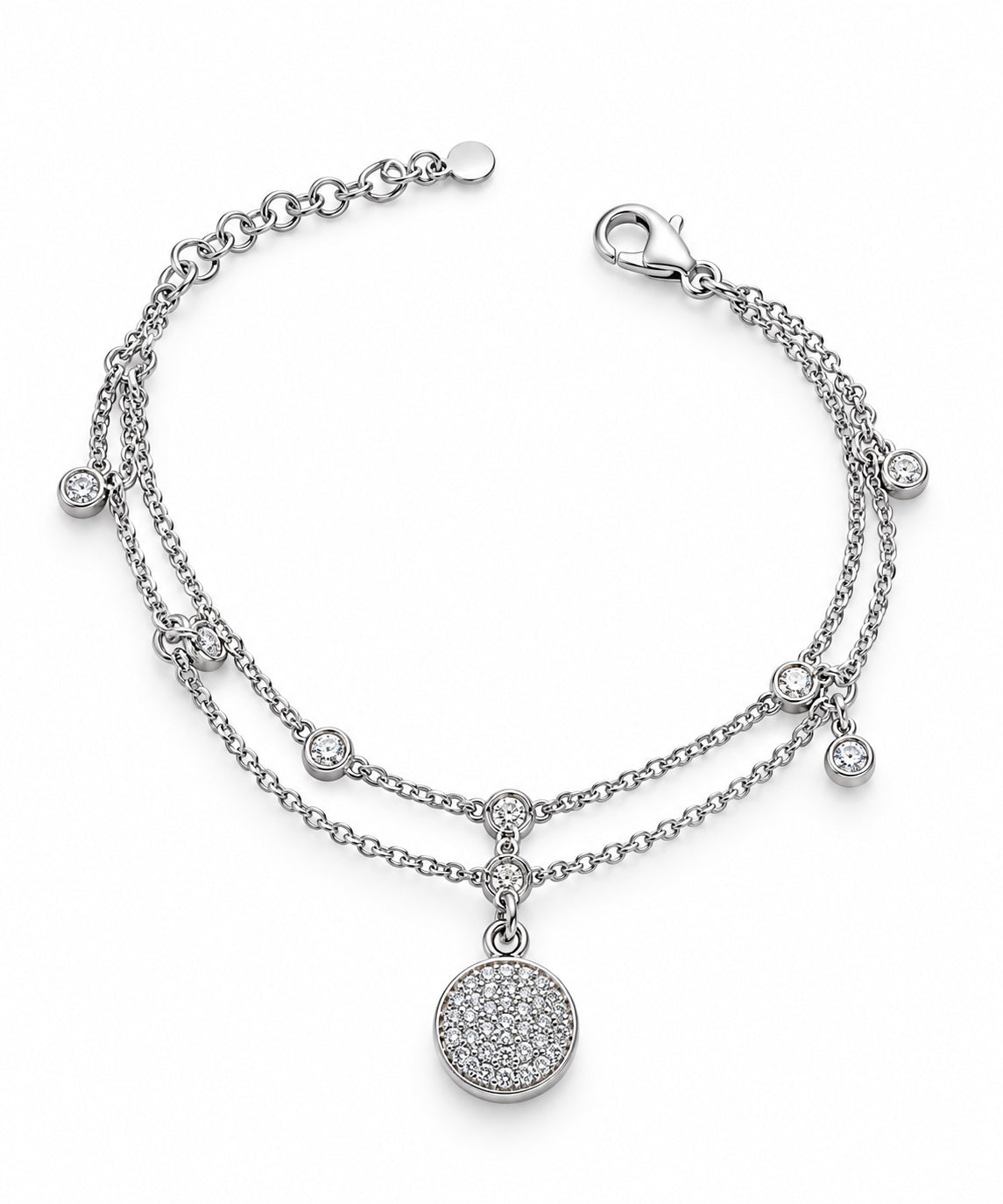 925 Silberarmband mit Doppelkette und rundem Schmuckanhänger – Produktansicht