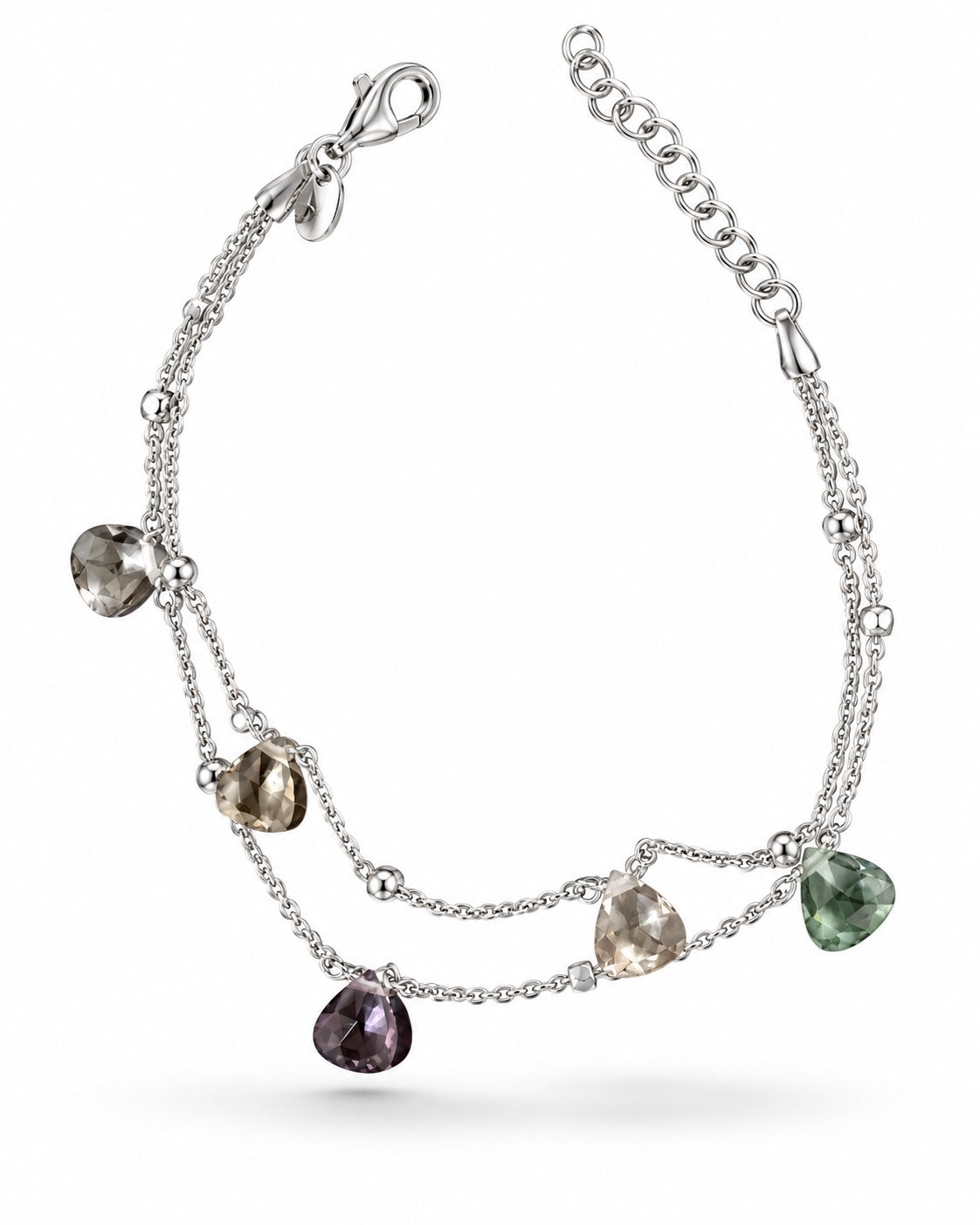 925 Silberarmband mit farbigen tropfenförmigen Steinen