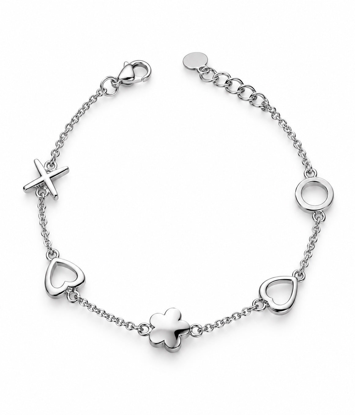 925 Silberarmband mit Herzen und Kleeblatt – Produktansicht