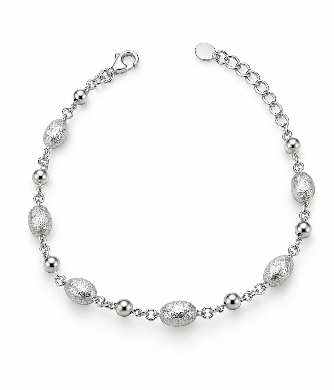 925 Silberarmband mit ovalen strukturierten und runden Kugeln – Produktansicht